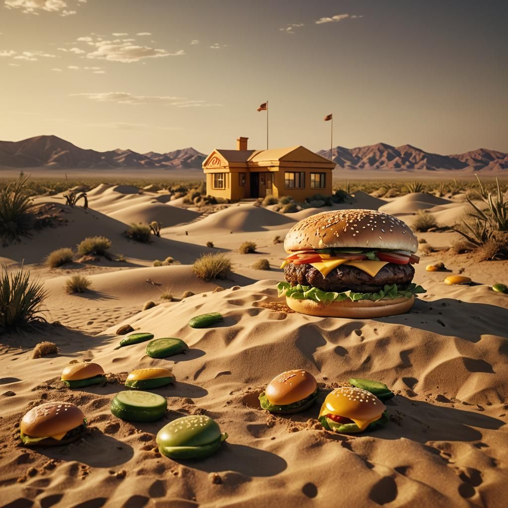 Surreal Burger House in Desert Landscape