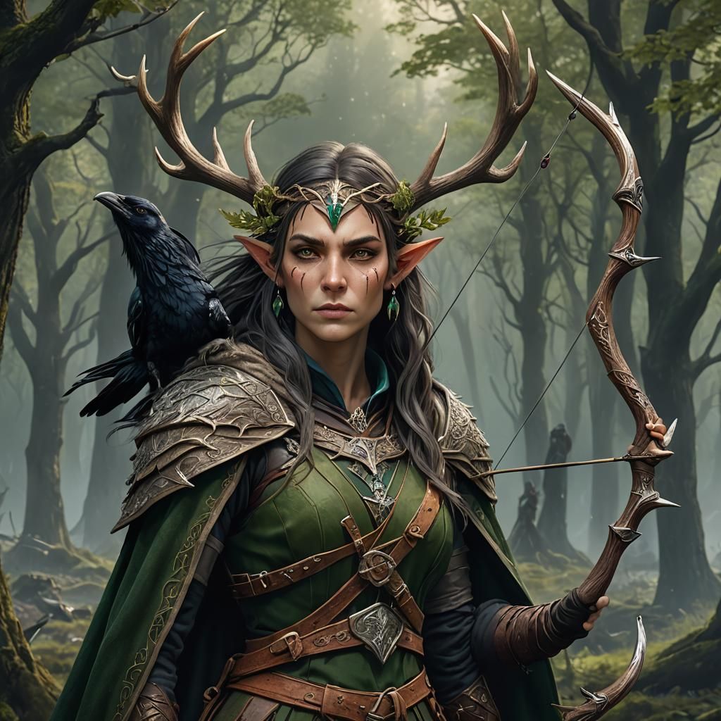 Wood Elf Archer with Raven: Fantasy Concept Art