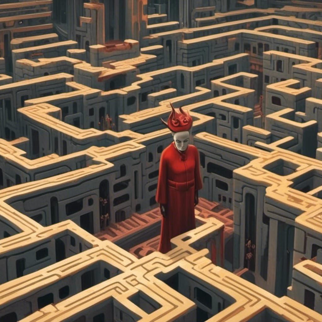 Surreal Maze Inside Head Inspired by Metropolis