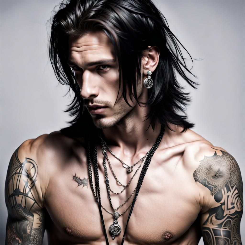 Young Man with Tattoos in Nightclub