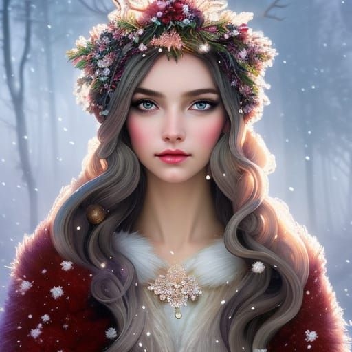 Ethereal Winter Goddess in Art Nouveau Style