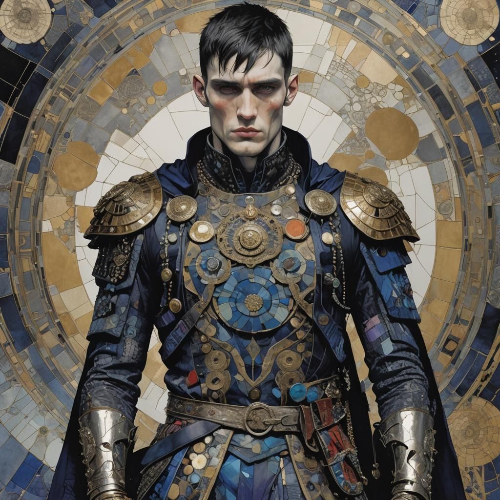 Warrior in Art Nouveau Style, Digital Illustration