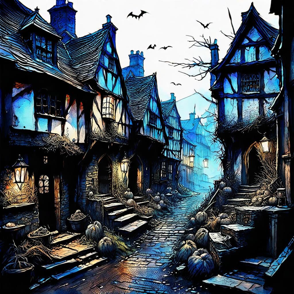 Haunted Irish Village in Digital Watercolor