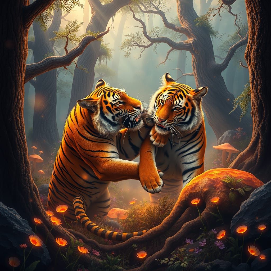 Majestic Tigers in Enchanted Forest