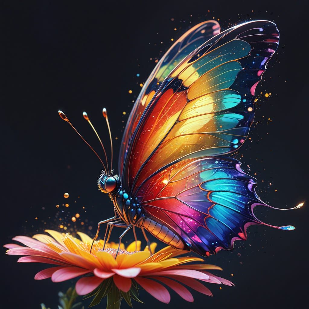 Vibrant Butterfly with Rainbow Wings in an Artistic Illustra...