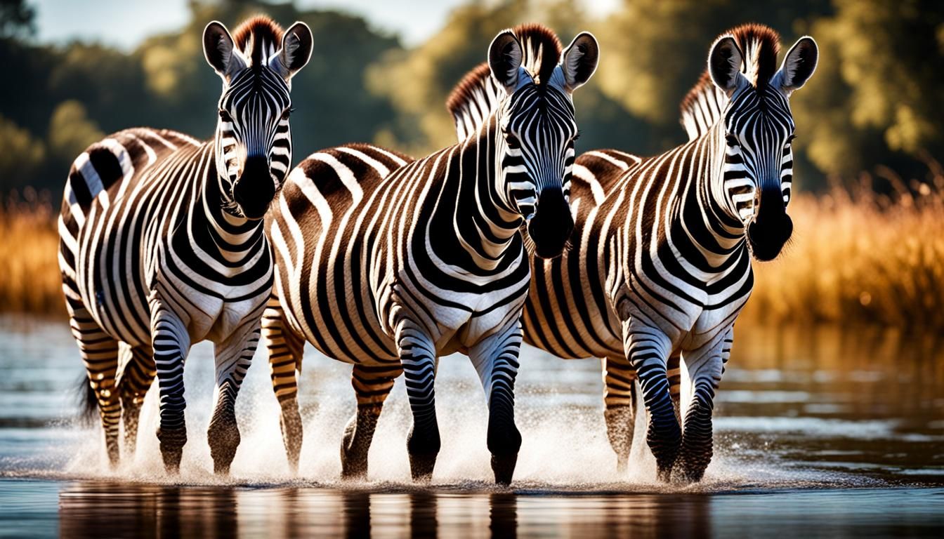 Zebras in Lake: Hyperrealistic Cinematic Photography