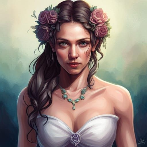 Young Bride Portrait in Hyperdetailed Style