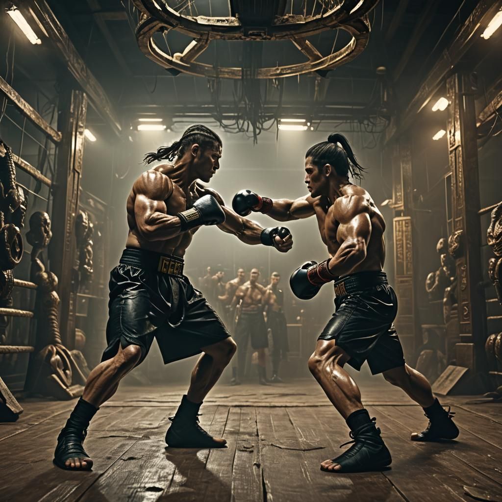Intense Kickboxing Match in Cinematic Digital Painting