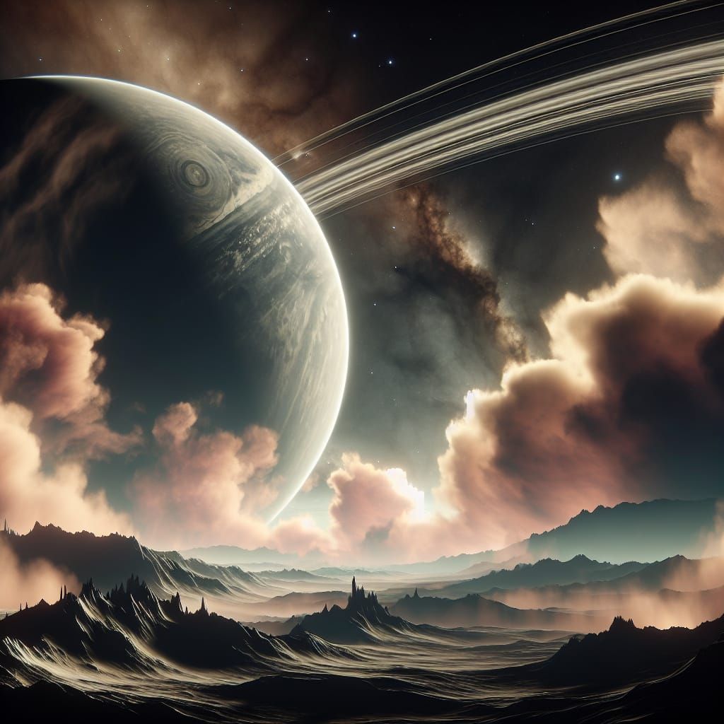 Nebulous Cloud and Ringed Planet in High Resolution