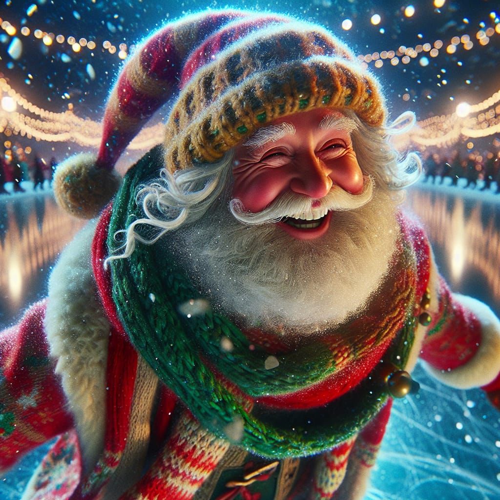 Santa Claus Ice Skating in a Winter Wonderland