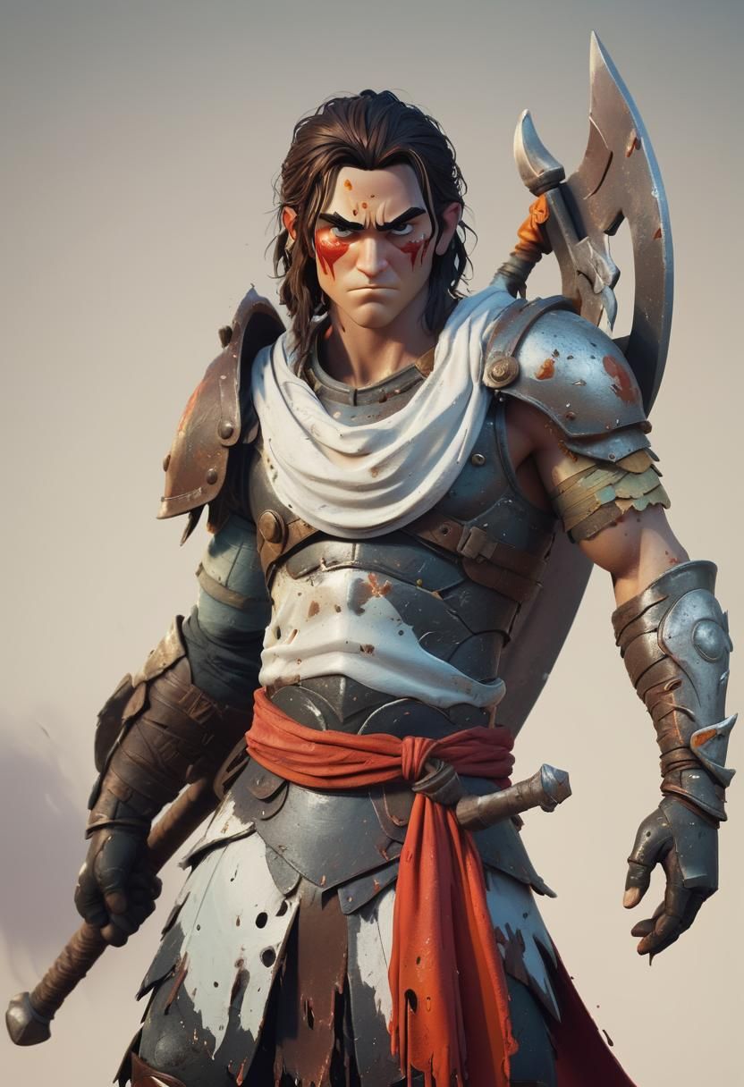 Heroic Warrior in Pixar-Style 3D Art