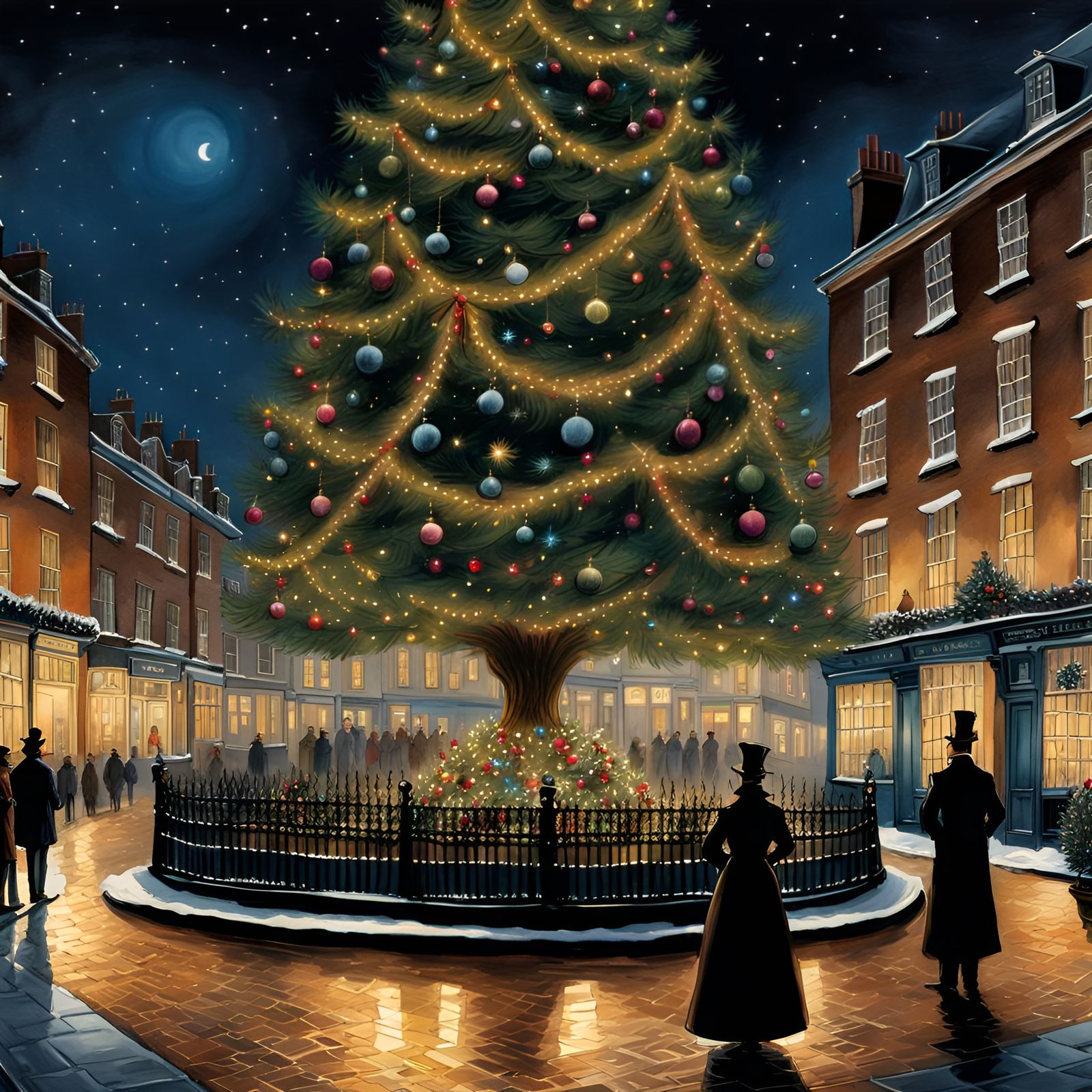 Victorian Christmas Tree Illustration in Pastels