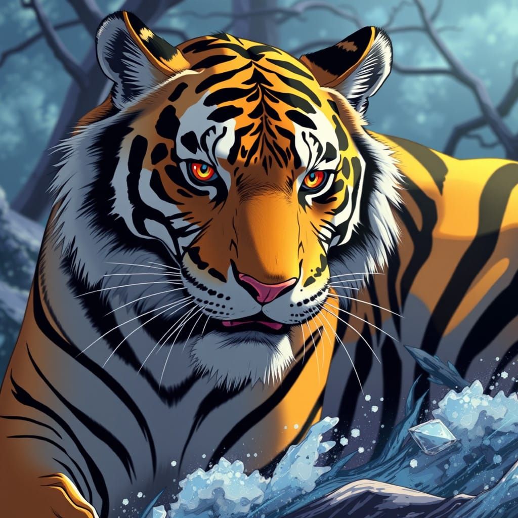 Cyberpunk Tiger Portrait in Cel-Shaded Anime Style