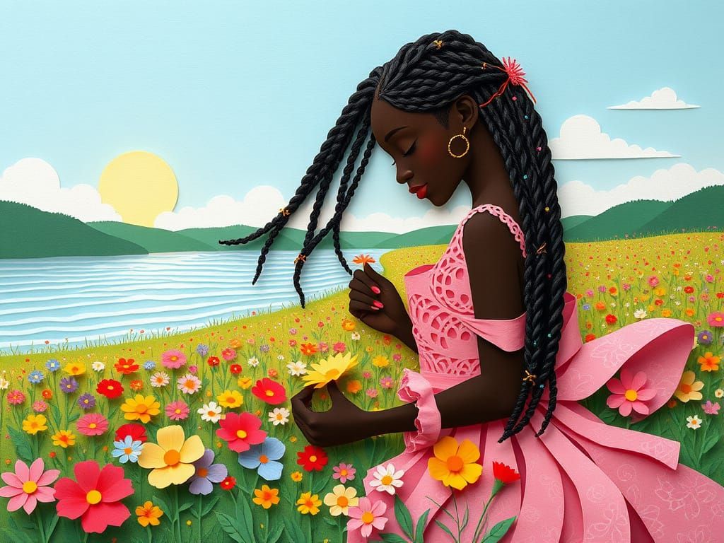 African Beauty in Whimsical Floral Wonderland