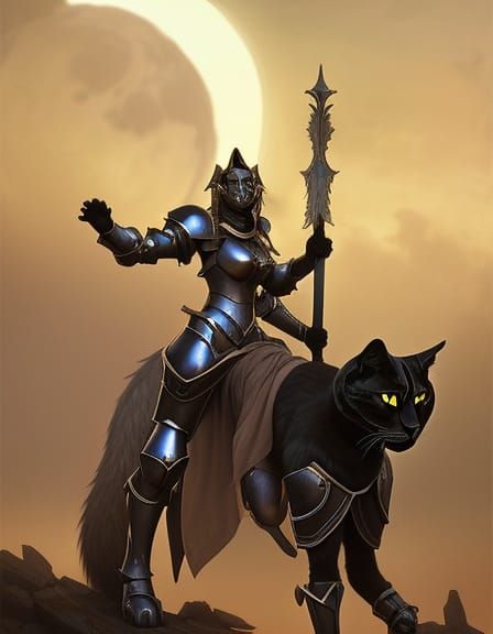 Armored Werecat Paladin in Detailed Digital Rendering