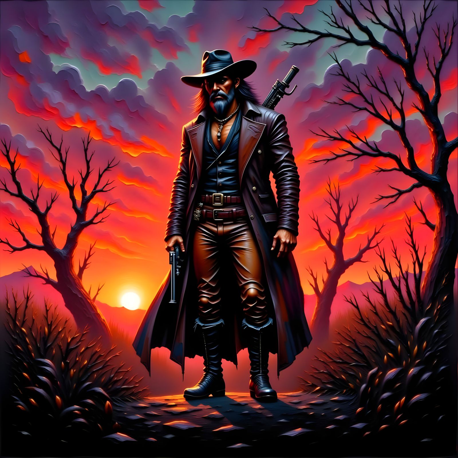 Gunslinger Silhouette in Dark Fantasy Comic Style