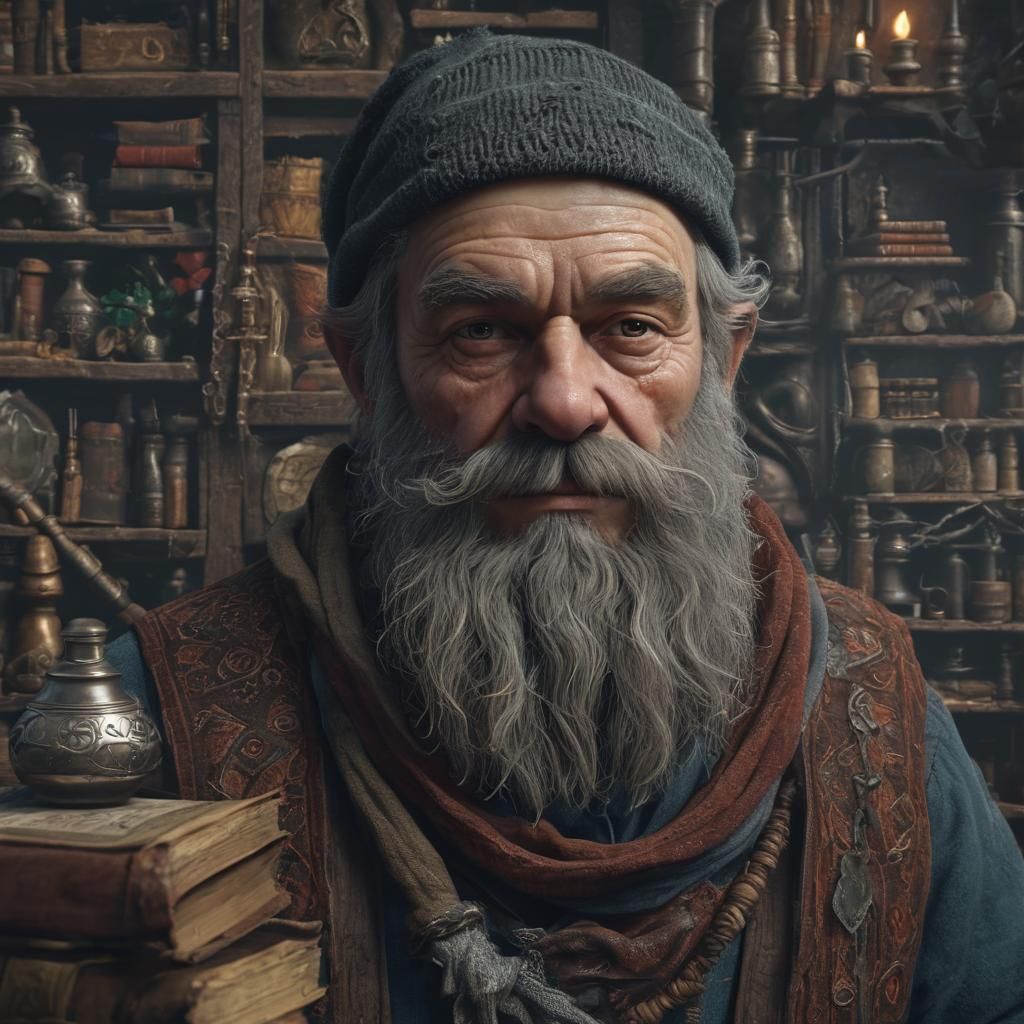 Dwarf Alchemist Portrait with Alchemical Equipment