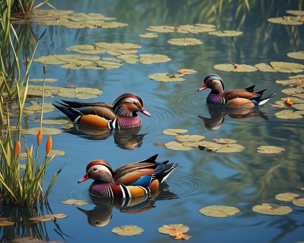 Mandarin Duck in Blue Lake: Digital Matte Painting