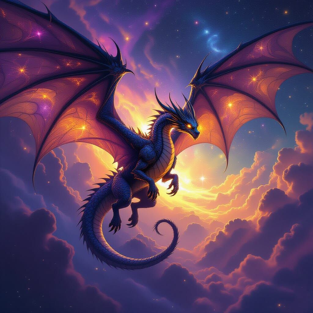 Cosmic Dragon Soaring Through Galaxy as Digital Art