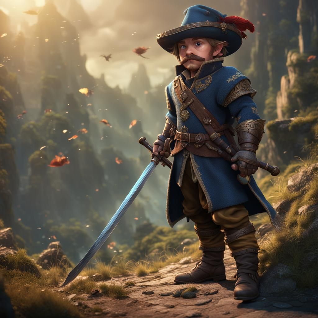 Halfling Musketeer Swordsman: Detailed Fantasy Art