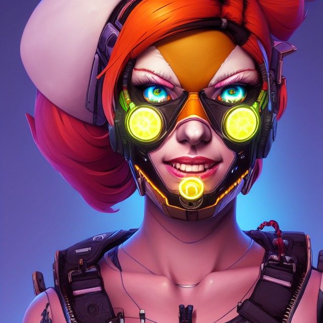 Cybergoth Woman Smiling, Borderlands Style Celshading Portra...