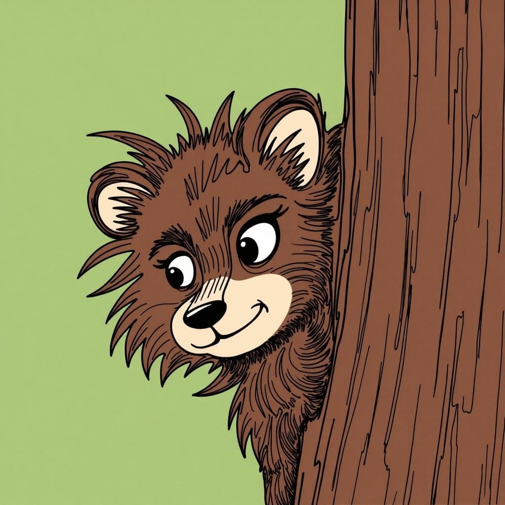 Ewok Peering from Behind Tree in Single-Line Drawing