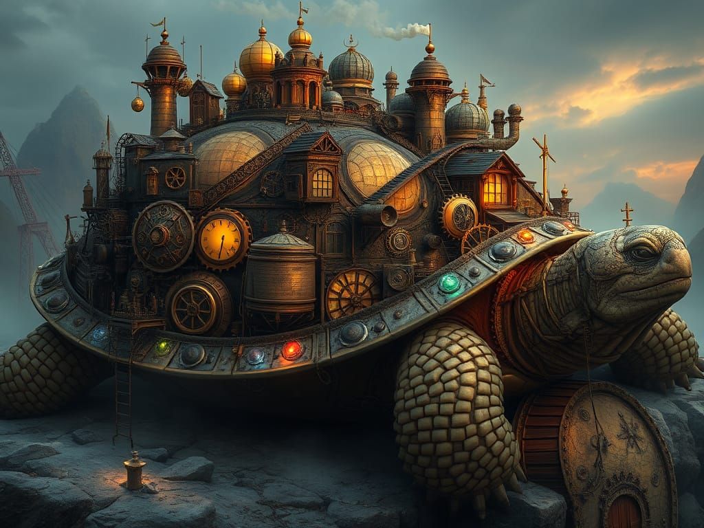 Steampunk City on a Giant Tortoise