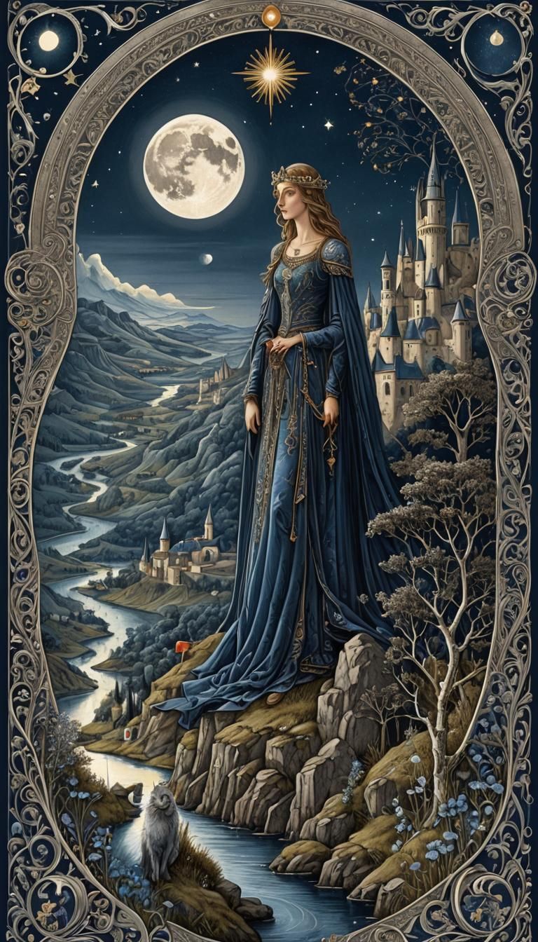 The Moon Tarot Card in Medieval Fantasy Style