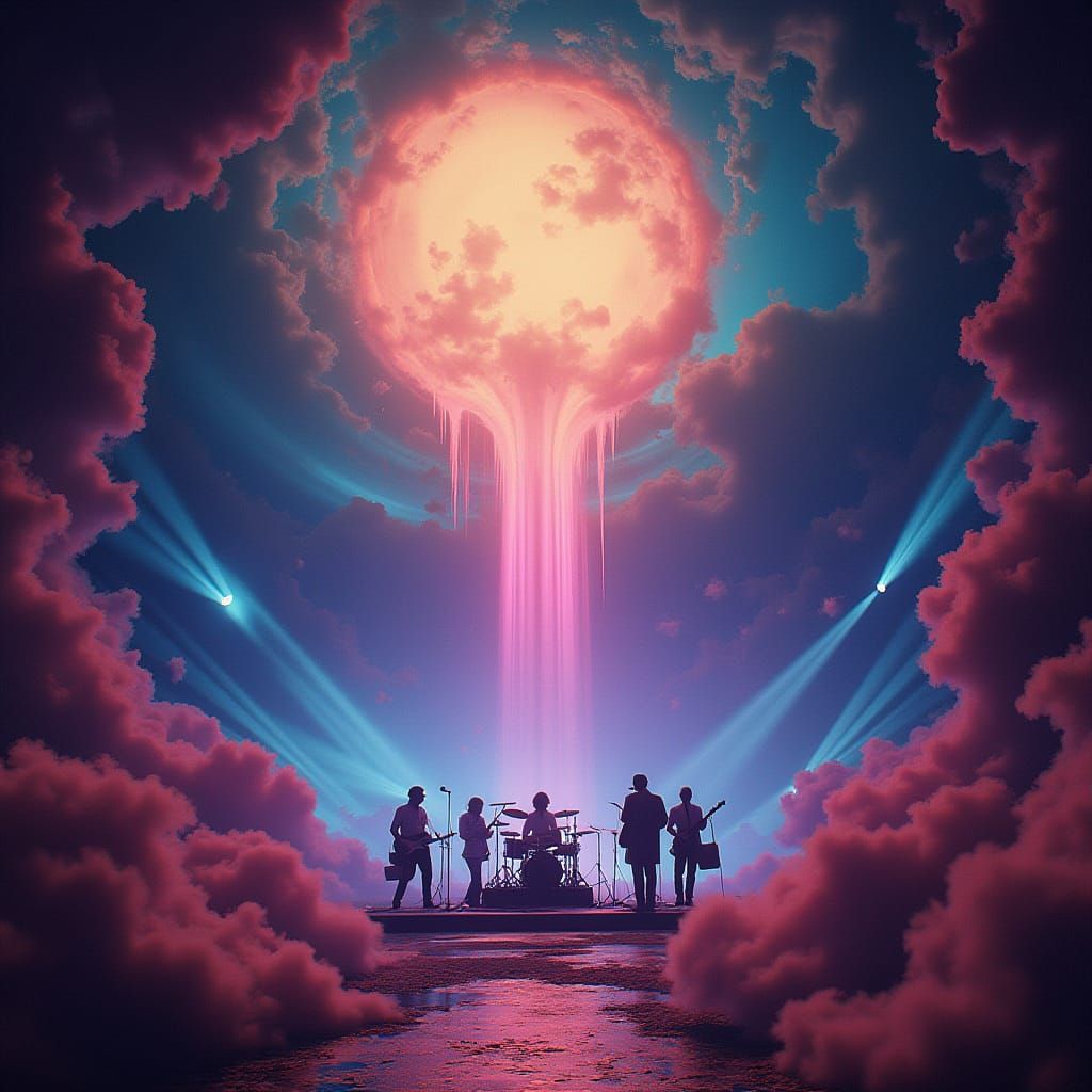 Surreal Stage Concert in a Dreamlike Atmosphere