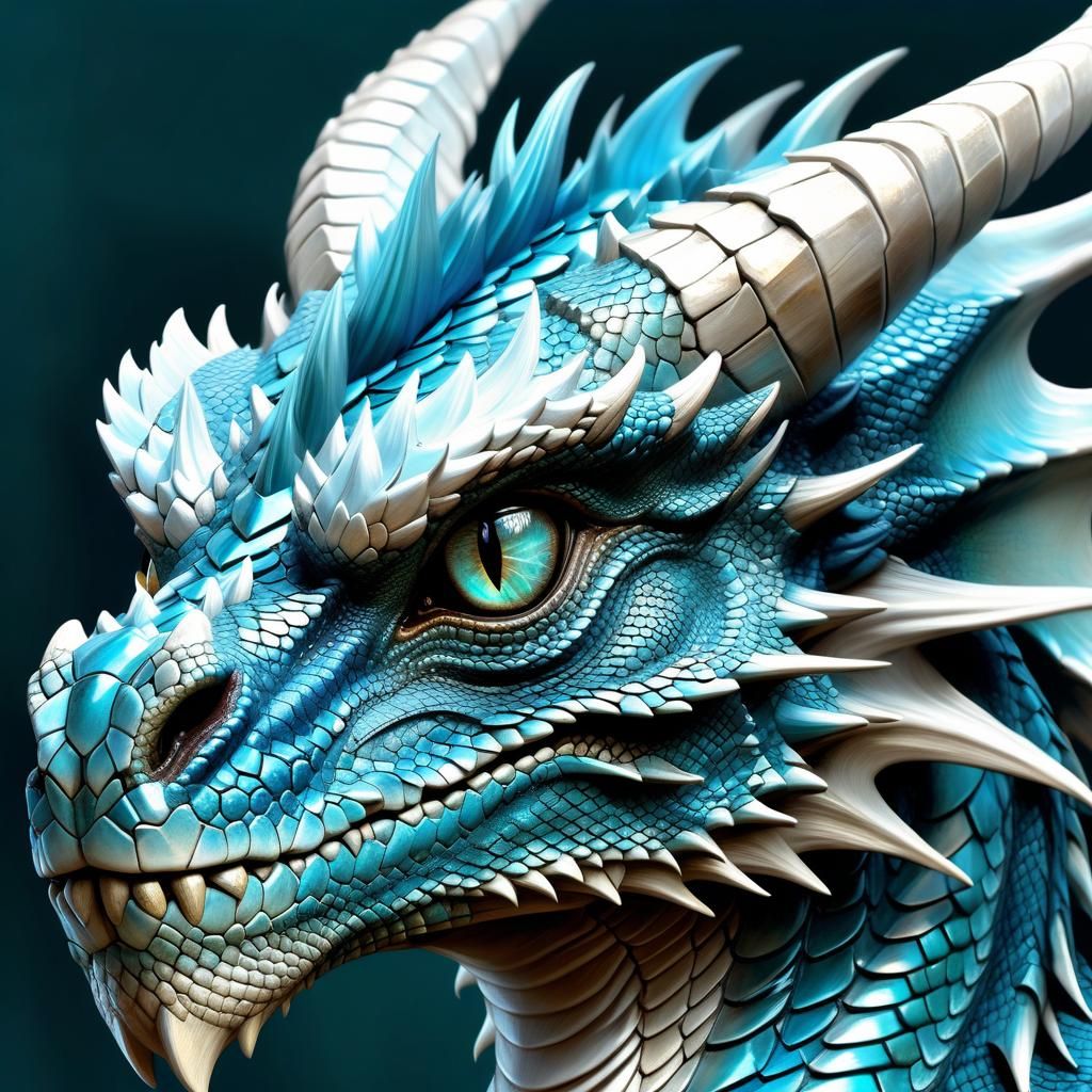 Pastel Blue Dragon Portrait in 3D