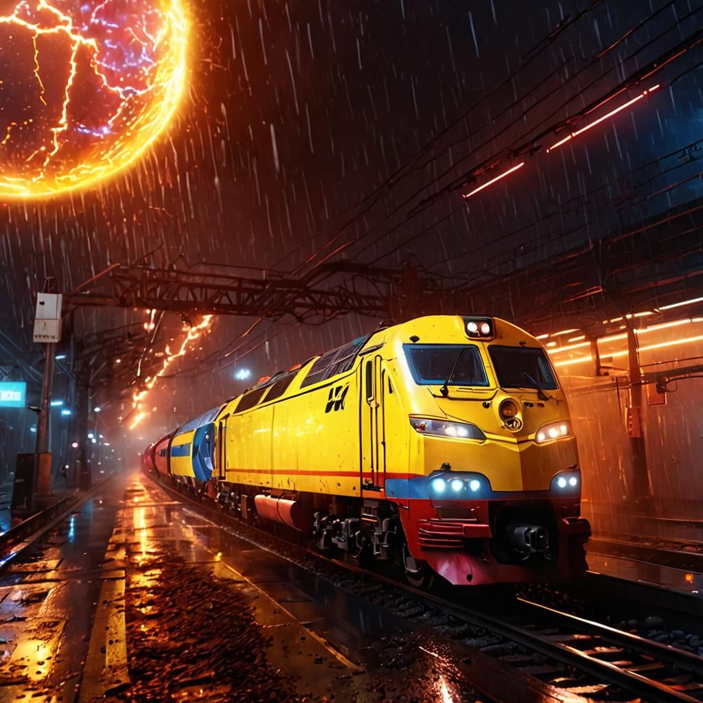 Epic Hyperrealistic Train Zooms Through Intense Rainstorm