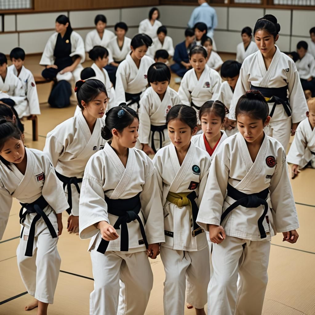 Japanese Schoolgirl Sensei Teaches Judo to Young Students in...
