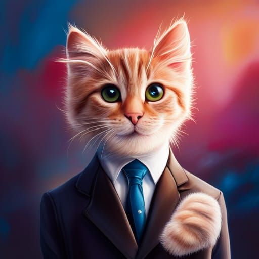 Kitten in Business Suit: Hyperrealistic Office Portrait