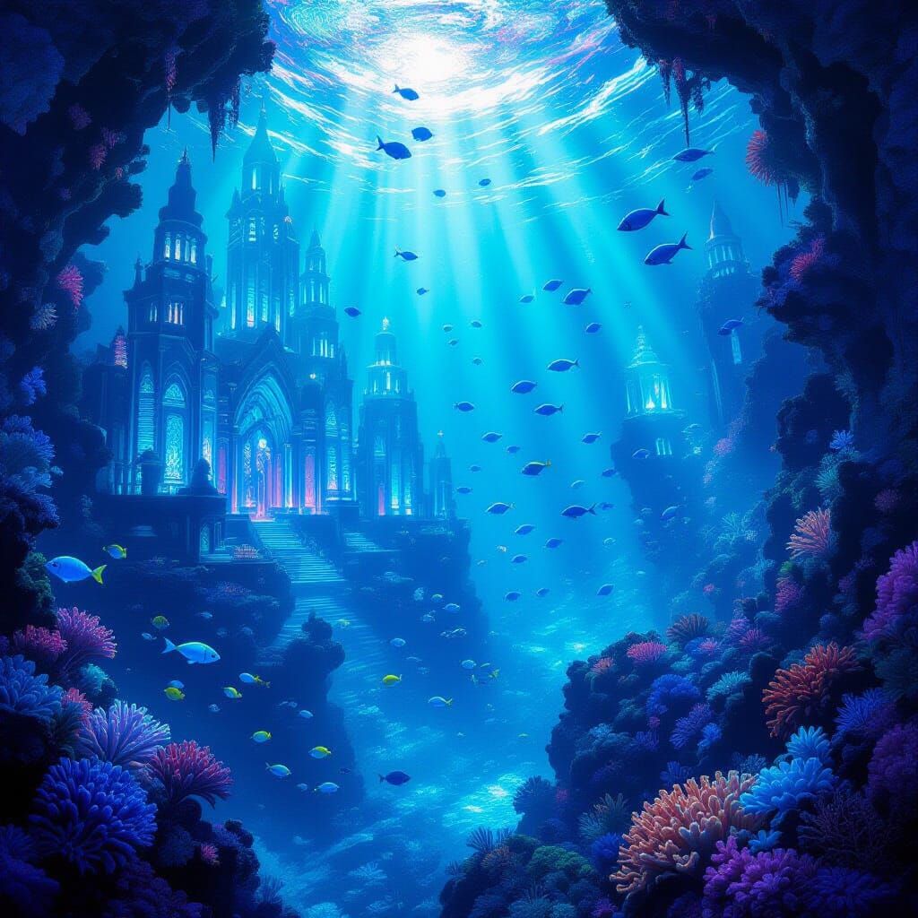 Alien Marine Life in a Celestial Coral Cathedral