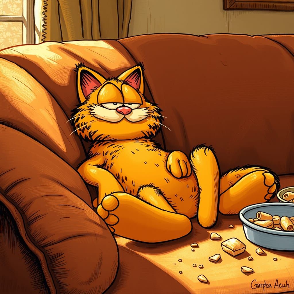 Golden-Lit Tabby Cat in Comforting Cartoon Style