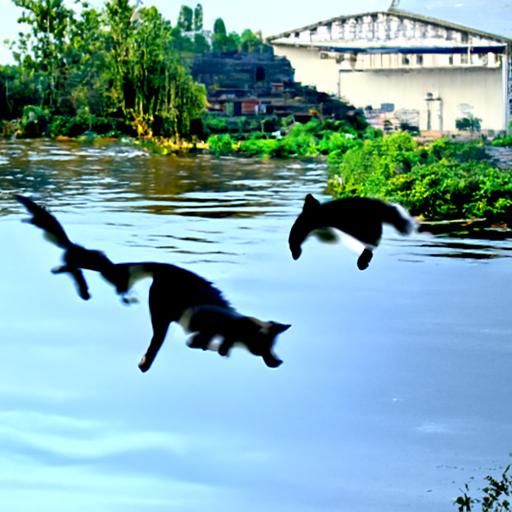 Cats Flying Over a River