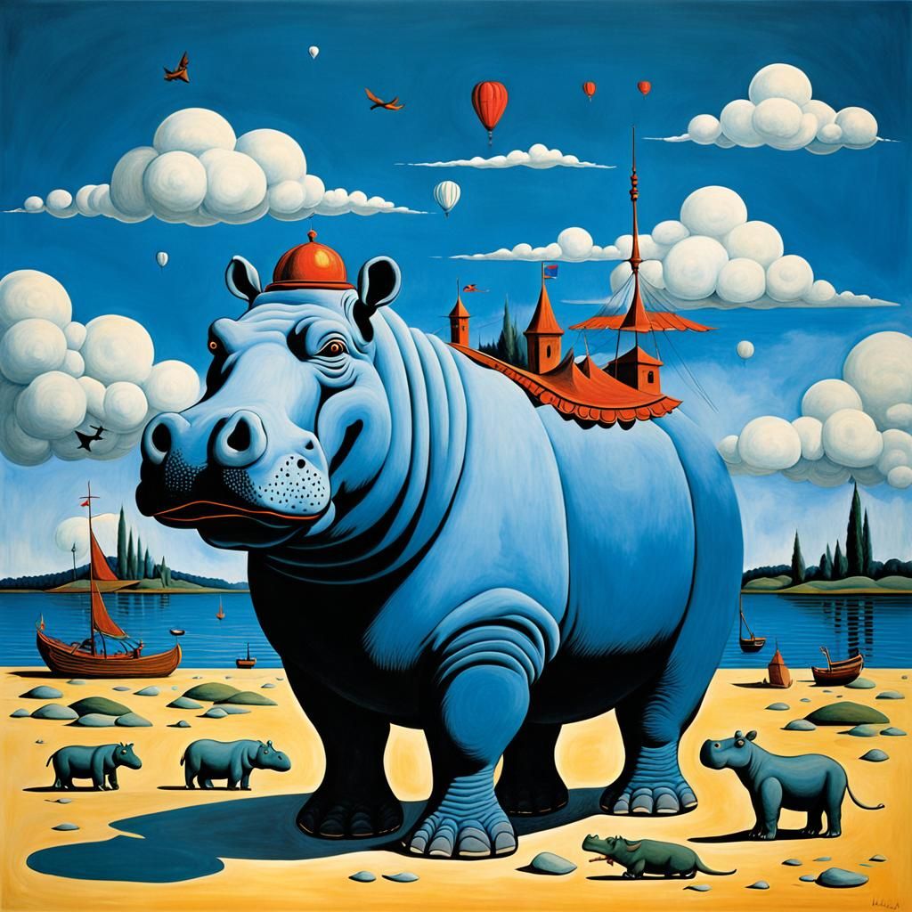 Surreal Heraldic Hippo Inspired by Modern Masters