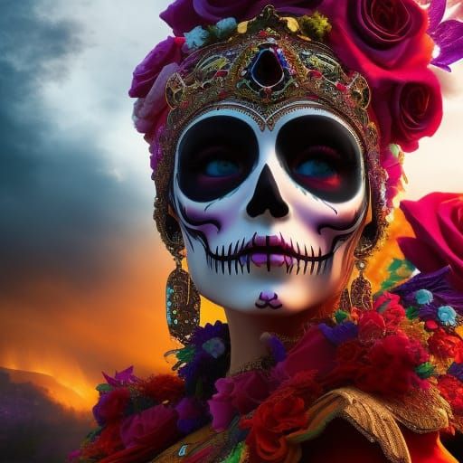 Day of the Dead Motorcycle Rider in Ornate Style