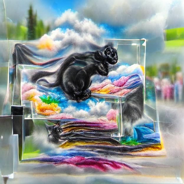 Black Cat Cloud Fusion: Hyperrealistic Airbrush Art