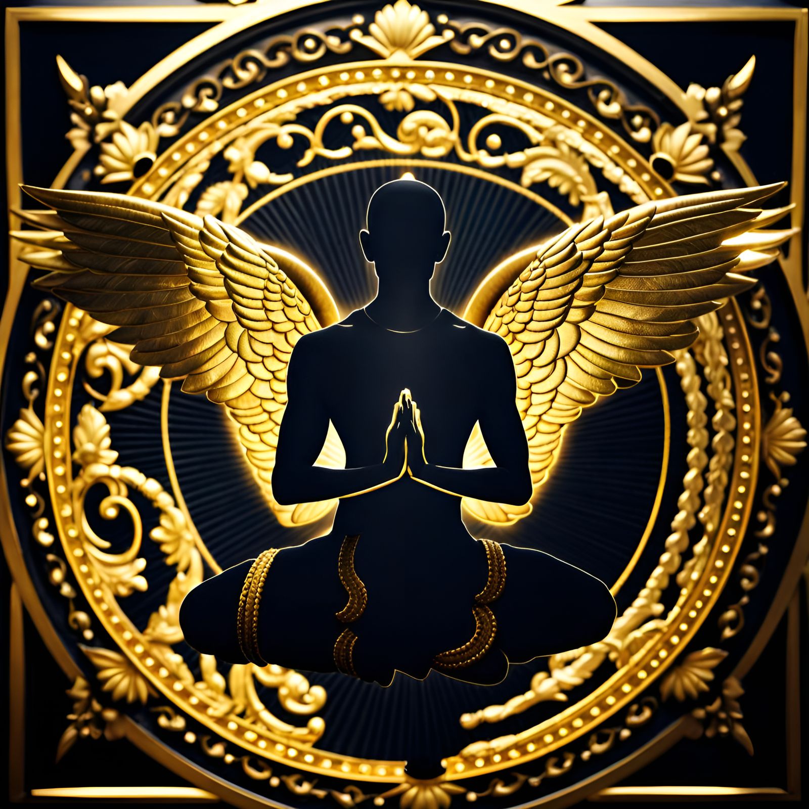 Meditating Angel in Lotus Position with Zen Circle