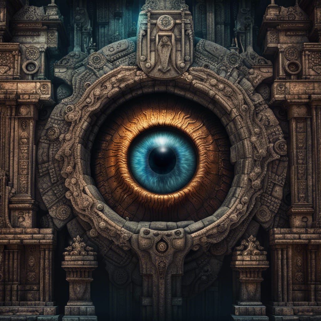 Detailed Occult Eye in Weathered Temple Wall