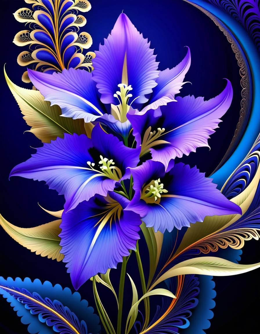 Larkspur Flower Masterpiece with Fractal and Zentangle Eleme...