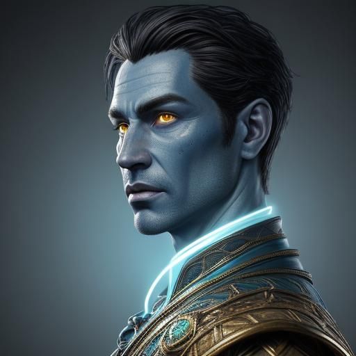 Blue-Skinned Man Portrait in Dungeons and Dragons Style