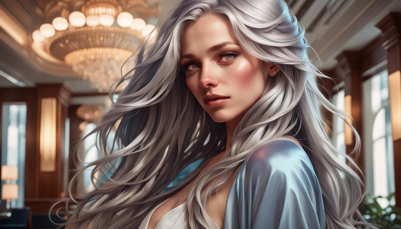 Silver-Haired Model Portrait with Dynamic Lighting