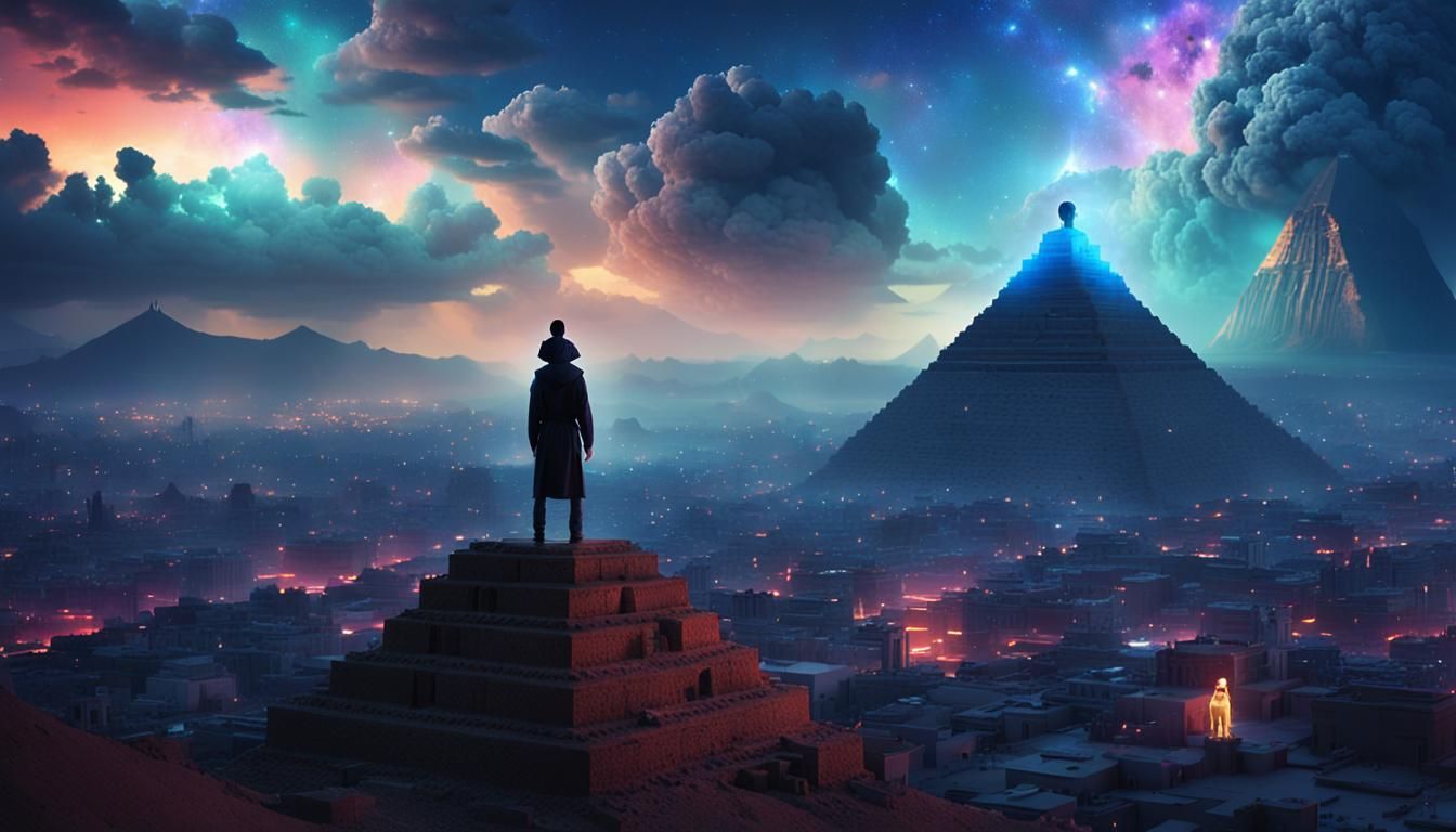 Surreal Egyptian Dreamscape with Emo Figure