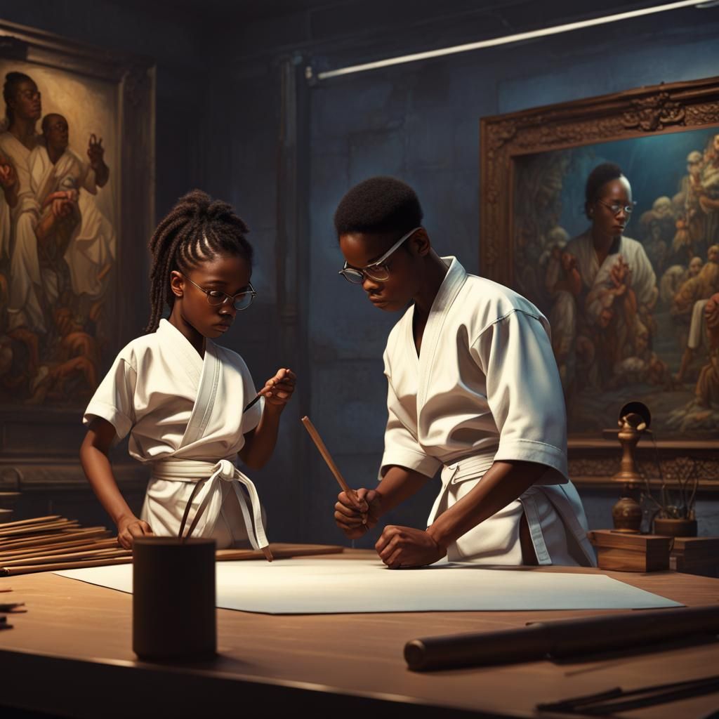 1970s Karate Class in Museum: Detailed Matte Painting