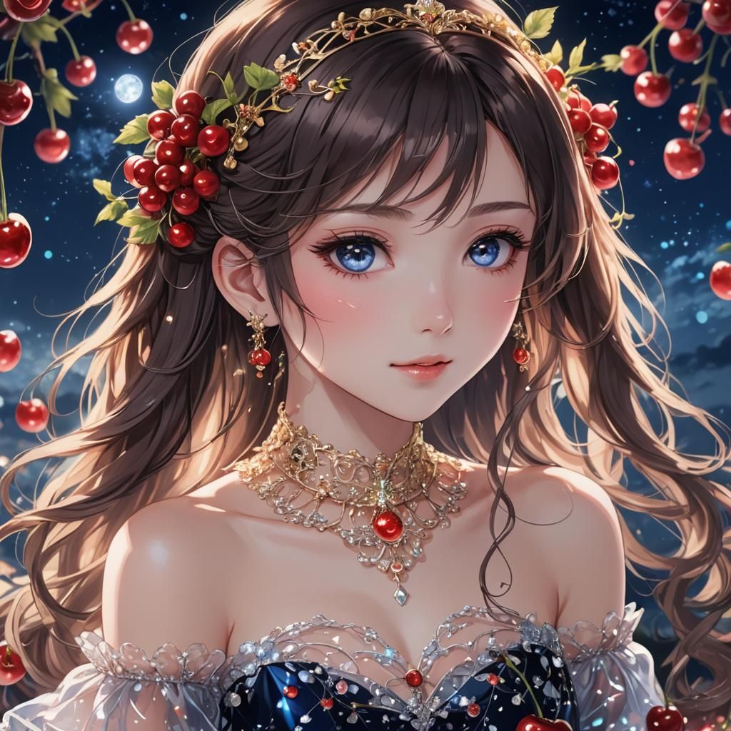 Princess with Cherry Dress in Anime Style