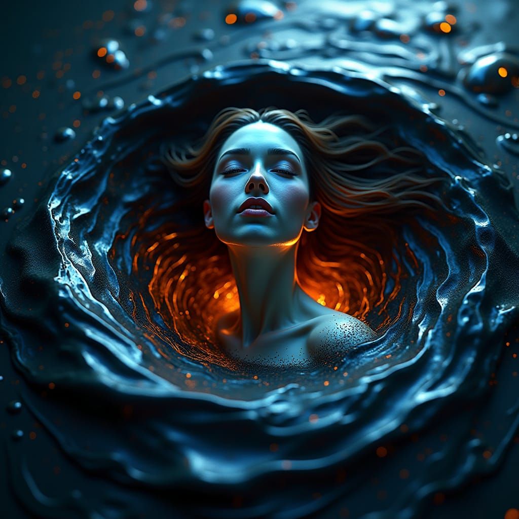 Mystical Woman Emerges from Black Oil Vortex