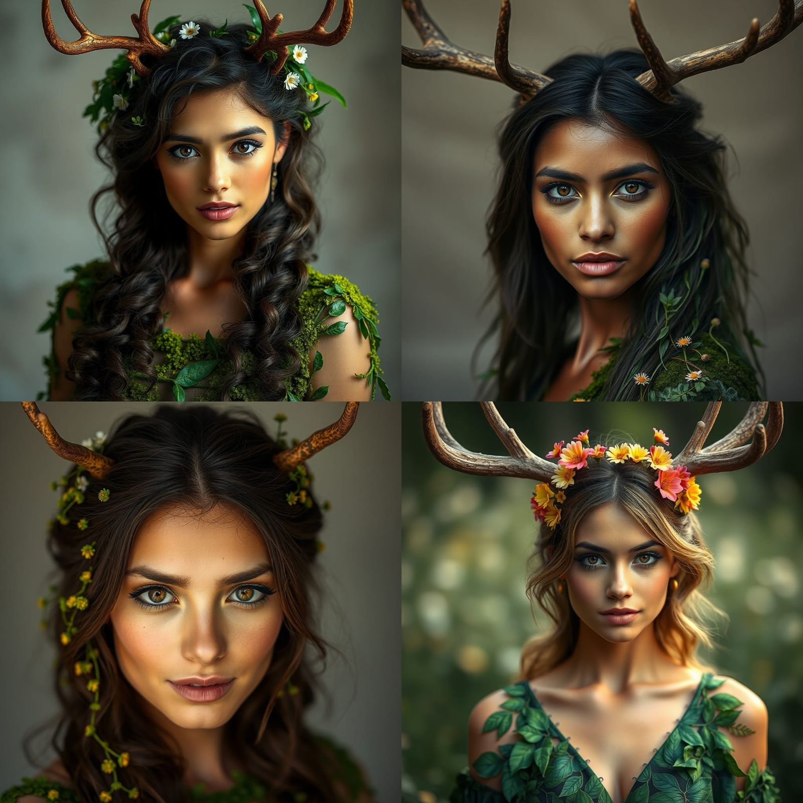 Brunette with Antlers Portrait in Studio Lighting