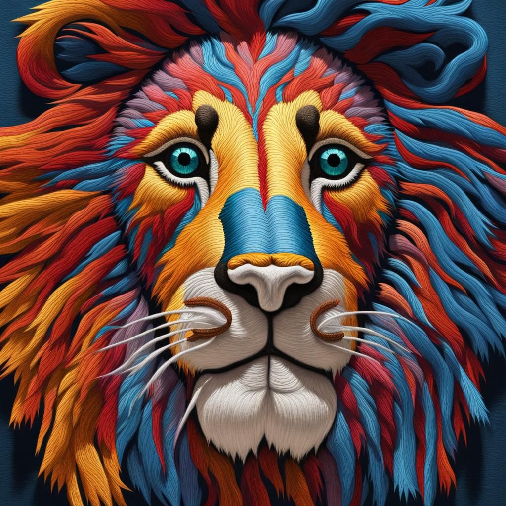 Hyperrealistic 3D Embroidered Lion Wall Hanging